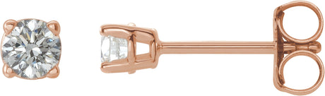 14K Gold Natural Diamond Round 4-Prong Lightweight Stud Earrings – 3-6.3mm Stones - Rose Gold