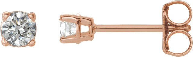 14K Gold Natural Diamond Round 4-Prong Lightweight Stud Earrings – 3-6.3mm Stones - Rose Gold
