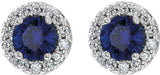 14K Gold Natural Blue Sapphire Round 4-Prong Halo-Style Earrings – 3-8mm Stones - White Gold - view 2