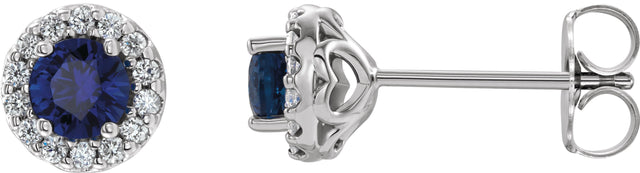 Platinum Lab-Grown Blue Sapphire Round 4-Prong Halo-Style Earrings – 3-8mm Stones