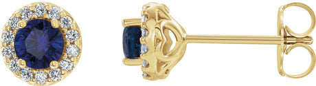 14K Gold Natural Blue Sapphire Round 4-Prong Halo-Style Earrings – 3-8mm Stones - Yellow Gold