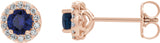 14K Gold Natural Blue Sapphire Round 4-Prong Halo-Style Earrings – 3-8mm Stones - Rose Gold
