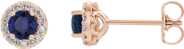 14K Gold Lab-Grown Blue Sapphire Round 4-Prong Halo-Style Earrings – 3-8mm Stones - Rose Gold