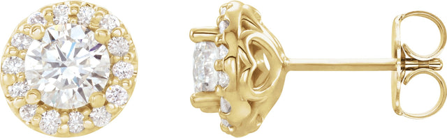 14K Gold Natural Diamond Round 4-Prong Halo-Style Earrings – 4-6mm Stones - Yellow Gold