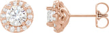 14K Gold Natural Diamond Round 4-Prong Halo-Style Earrings – 4-6mm Stones - Rose Gold