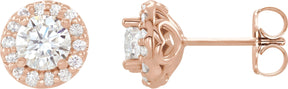 14K Gold Natural Diamond Round 4-Prong Halo-Style Earrings – 4-6mm Stones - Rose Gold