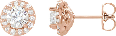 14K Gold Natural Diamond Round 4-Prong Halo-Style Earrings – 4-6mm Stones - Rose Gold