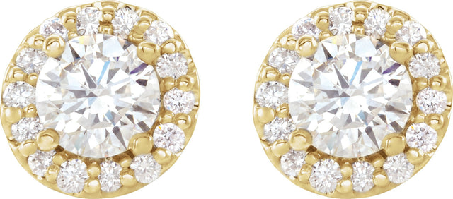 14K Gold Natural Diamond Round 4-Prong Halo-Style Earrings – 4-6mm Stones - Yellow Gold - view 2