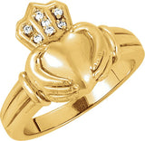 14K Gold Natural Diamond Claddagh Ring – 1 mm Round - Yellow Gold