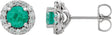 Platinum Natural Emerald Round 4-Prong Halo-Style Earrings II