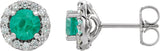 14K Gold Lab-Grown Emerald Round 4-Prong Halo-Style Earrings – 3-8mm Stones - White Gold