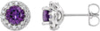 Platinum Natural Amethyst Round 4-Prong Halo-Style Earrings – 3-8mm Stones