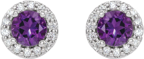 Platinum Natural Amethyst Round 4-Prong Halo-Style Earrings – 3-8mm Stones - view 2