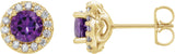 14K Gold Natural Amethyst Round 4-Prong Halo-Style Earrings – 3-8mm Stones - Yellow Gold