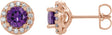 14K Gold Natural Amethyst Round 4-Prong Halo-Style Earrings – 3-8mm Stones - Rose Gold