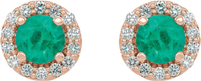 14K Gold Lab-Grown Emerald Round 4-Prong Halo-Style Earrings – 3-8mm Stones - Rose Gold - view 2