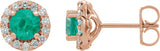 14K Gold Lab-Grown Emerald Round 4-Prong Halo-Style Earrings – 3-8mm Stones - Rose Gold