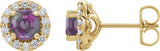 14K Gold Lab-Grown Alexandrite Round 4-Prong Halo-Style Earrings – 3-8mm Stones - Yellow Gold
