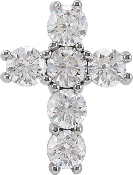 14K Gold Round Natural Diamond Cross Necklace or Pendant – up to 1 3/8 CTW - White Gold