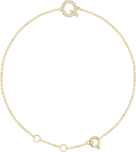 14K Gold Round Natural Diamond Initial Bracelet - Yellow Gold