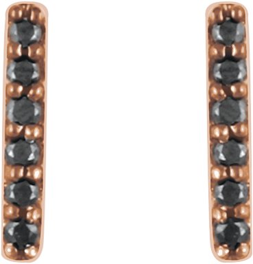 14K Gold Round Natural Black Diamond Bar Earrings - Rose Gold - view 2