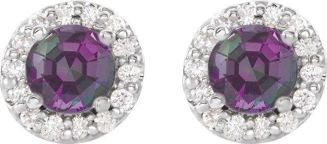 14K Gold Lab-Grown Alexandrite Round 4-Prong Halo-Style Earrings – 3-8mm Stones - White Gold - view 2