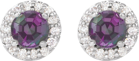 Platinum Lab-Grown Alexandrite Round 4-Prong Halo-Style Earrings – 3-8mm Stones - view 2