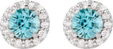 Platinum Natural Blue Zircon Round 4-Prong Halo-Style Earrings II - view 2