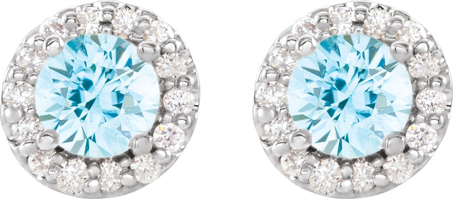 Platinum Natural Aquamarine Round 4-Prong Halo-Style Earrings – 3-6.5mm Stones - view 2