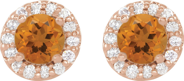 14K Gold Natural Citrine Round 4-Prong Halo-Style Earrings – 3-8mm Stones - Rose Gold - view 2