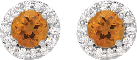 Platinum Natural Citrine Round 4-Prong Halo-Style Earrings – 3-8mm Stones - view 2