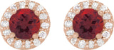 14K Gold Natural Mozambique Garnet Round 4-Prong Halo-Style Earrings – 3-8mm Stones - Rose Gold - view 2