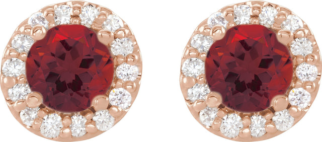 14K Gold Natural Mozambique Garnet Round 4-Prong Halo-Style Earrings – 3-8mm Stones - Rose Gold - view 2