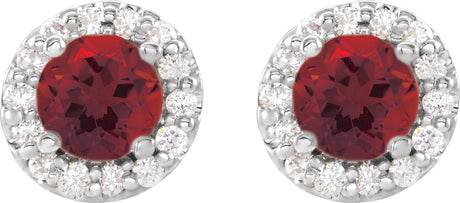 Platinum Natural Mozambique Garnet Round 4-Prong Halo-Style Earrings – 3-8mm Stones - view 2