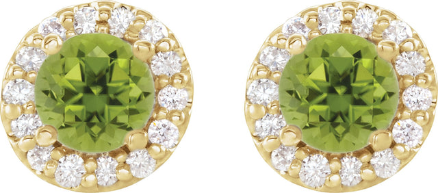 14K Gold Natural Peridot Round 4-Prong Halo-Style Earrings – 3-8mm Stones - Yellow Gold - view 2