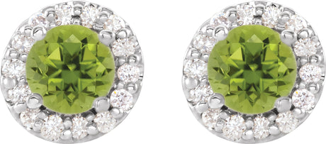 Platinum Natural Peridot Round 4-Prong Halo-Style Earrings – 3-8mm Stones - view 2