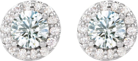 Platinum Natural White Sapphire Round 4-Prong Halo-Style Earrings II - view 2