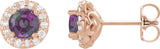14K Gold Lab-Grown Alexandrite Round 4-Prong Halo-Style Earrings – 3-8mm Stones - Rose Gold