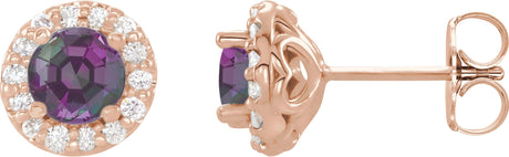 14K Gold Lab-Grown Alexandrite Round 4-Prong Halo-Style Earrings – 3-8mm Stones - Rose Gold