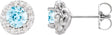 Platinum Natural Aquamarine Round 4-Prong Halo-Style Earrings – 3-6.5mm Stones
