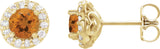 14K Gold Natural Citrine Round 4-Prong Halo-Style Earrings – 3-8mm Stones - Yellow Gold