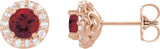 14K Gold Natural Mozambique Garnet Round 4-Prong Halo-Style Earrings – 3-8mm Stones - Rose Gold