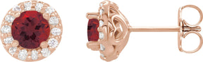 14K Gold Natural Mozambique Garnet Round 4-Prong Halo-Style Earrings – 3-8mm Stones - Rose Gold
