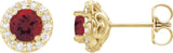 14K Gold Natural Mozambique Garnet Round 4-Prong Halo-Style Earrings – 3-8mm Stones - Yellow Gold