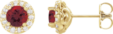 14K Gold Natural Mozambique Garnet Round 4-Prong Halo-Style Earrings – 3-8mm Stones - Yellow Gold