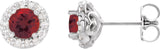 Platinum Natural Mozambique Garnet Round 4-Prong Halo-Style Earrings – 3-8mm Stones