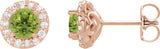 14K Gold Natural Peridot Round 4-Prong Halo-Style Earrings – 3-8mm Stones - Rose Gold