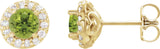14K Gold Natural Peridot Round 4-Prong Halo-Style Earrings – 3-8mm Stones - Yellow Gold