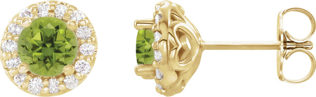 14K Gold Natural Peridot Round 4-Prong Halo-Style Earrings – 3-8mm Stones - Yellow Gold