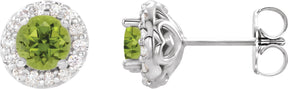 Platinum Natural Peridot Round 4-Prong Halo-Style Earrings – 3-8mm Stones